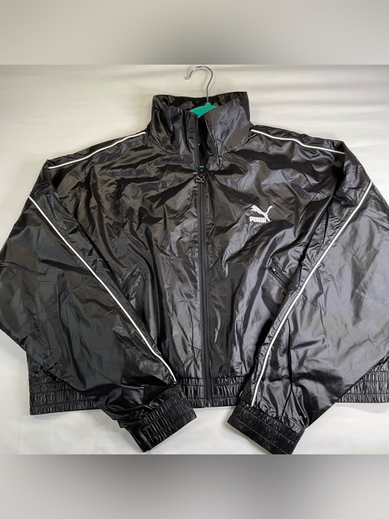 Puma Black Shiny Windbreaker Track Jacket Full Zip Reflective XL
